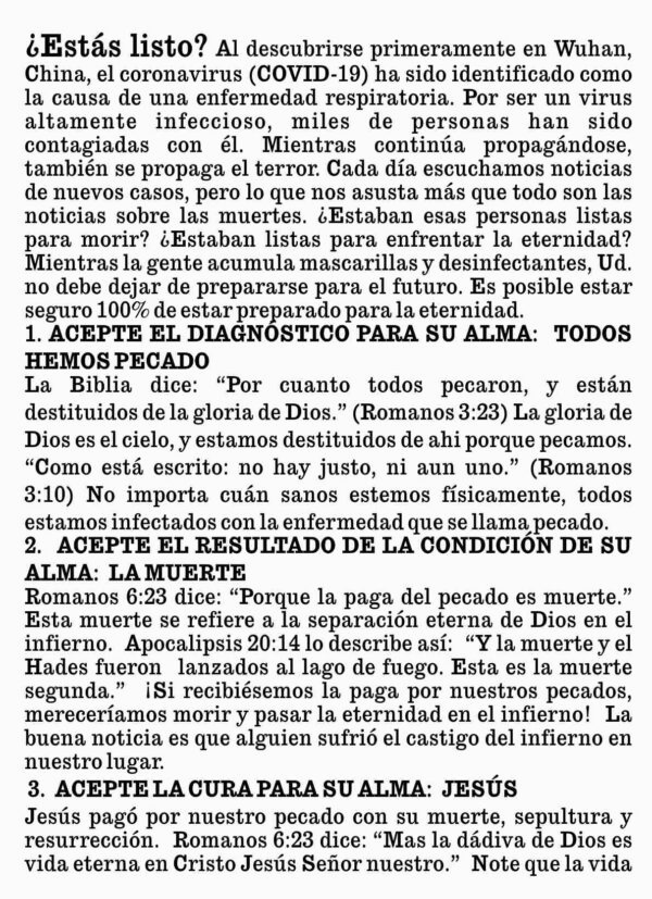 01 ¿Estás LISTO CORONAVIRUS (SPANISH GOSPEL TRACT) - Image 2